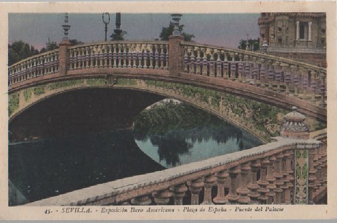 POSTAL SEVILLA EXPOSICIÓN IBEROAMERICANA TORRE DE LA PLAZA DE ESPAÑA. PUENTE DE PALACIO