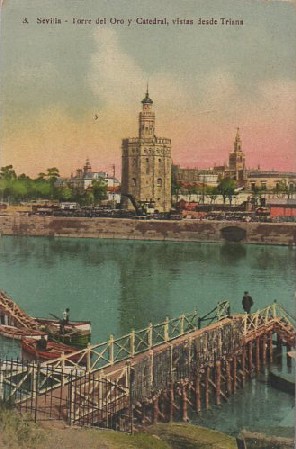 POSTAL SEVILLA TORRE DEL ORO Y CATEDRAL VISTA DE TRIANA