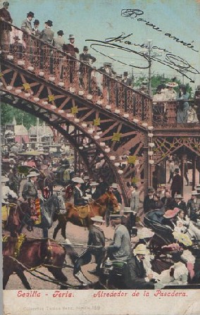 POSTAL SEVILLA FERIA ALREDEDOR DE LA PASADERA