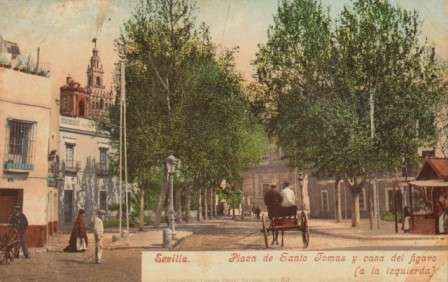 POSTAL ANTIGUA DE SEVILLA. PLAZA DE SANTO TOMAS Y CASA DEL FIGARO A LA IZQUIERDA.