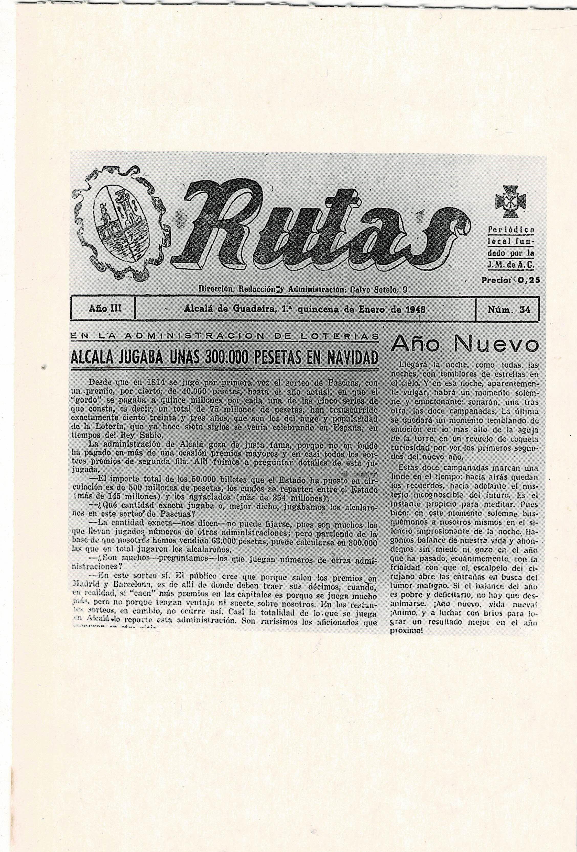 POSTAL DE ALCALA DE GUADAIRA. (REPRODUCCION): PERIODICO RUTAS 1948