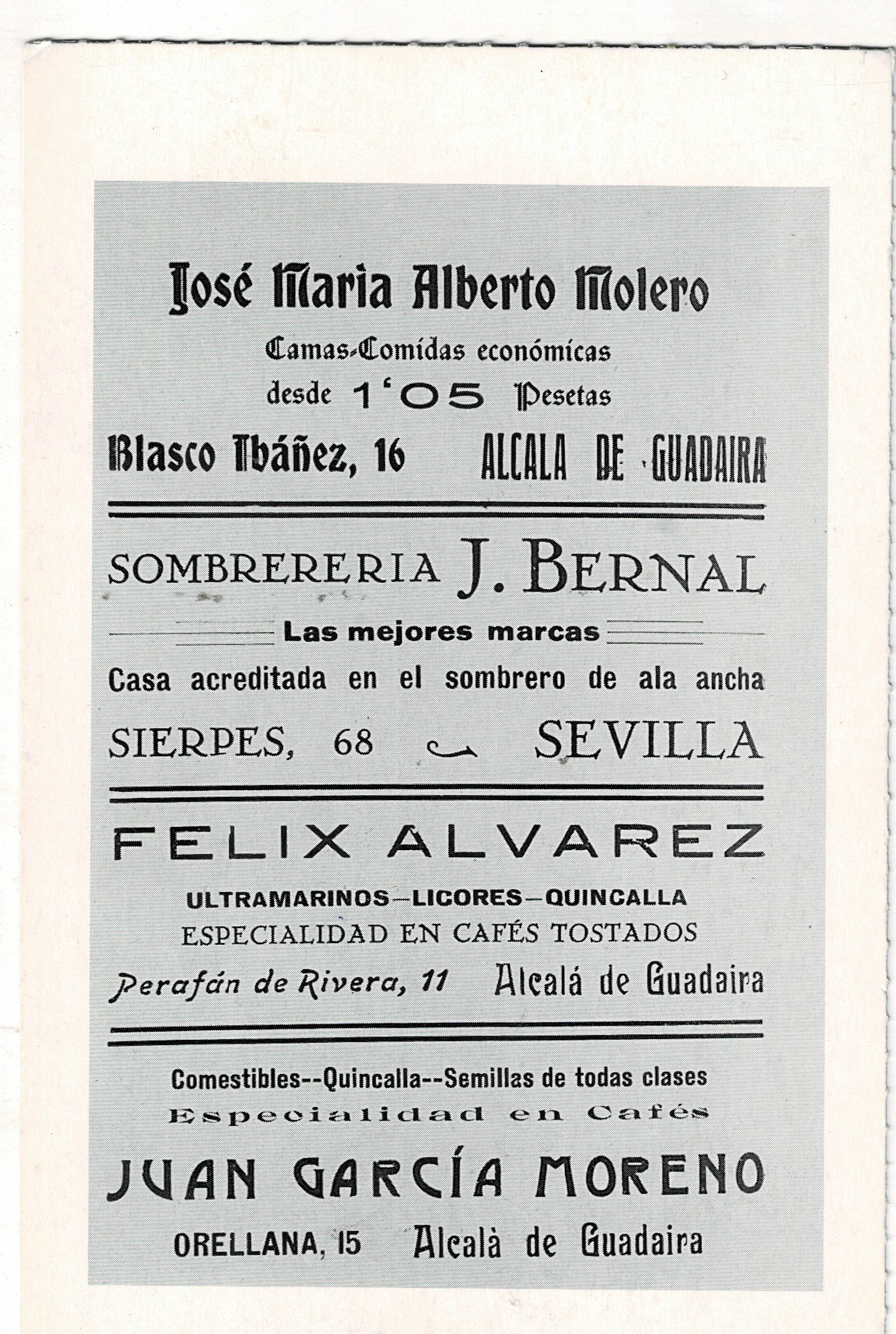 POSTAL DE ALCALA DE GUADAIRA. (REPRODUCCION): ANUNCIO