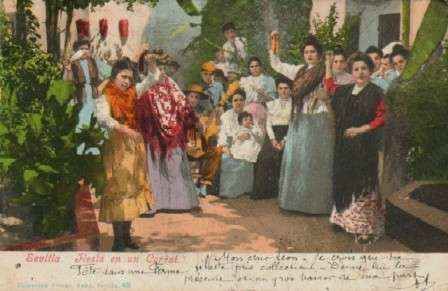 POSTAL ANTIGUA DE SEVILLA. FIESTA EN UN CORRAL.