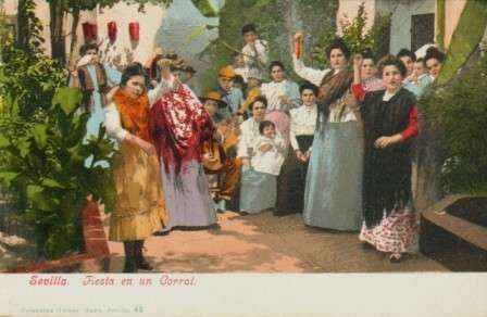 POSTAL ANTIGUA DE SEVILLA. FIESTA EN UN CORRAL.