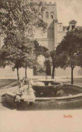 POSTAL ANTIGUA DE SEVILLA. PATIO DE LOS NARANJOS Y PUERTA DEL PERDON.