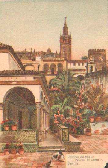 POSTAL ANTIGUA DE SEVILLA. JARDINES DEL ALCAZAR Y PABELLON DE CARLOS V.