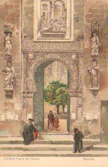 POSTAL ANTIGUA DE SEVILLA.CATEDRAL. PUERTA DEL PERDON.