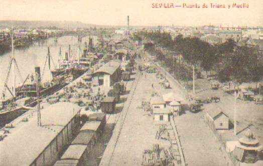 POSTAL ANTIGUA DE SEVILLA. PUENTE DE TRIANA Y MUELLE.