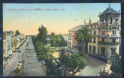 POSTAL DE SEVILLA. CALLE DE SAN FERNANDO Y HOTEL ALFONSO XIII