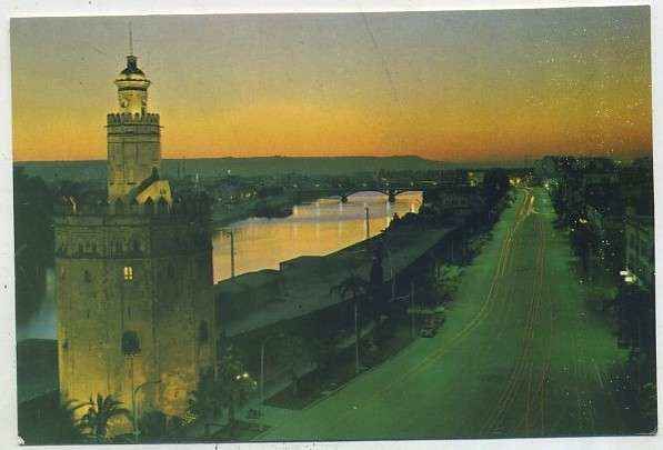 POSTAL DE SEVILLA. TORRE DEL ORO Y RIO GUADALQUIVIR. ATARDECER Nº 2049
