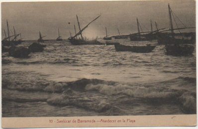POSTAL DE SANLUCAR DE BARRAMEDA. CADIZ. Nº 10 ATARDECER EN LA PLAYA