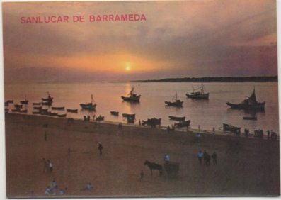 POSTAL DE CADIZ - SANLUCAR DE BARRAMEDA - PUESTA DE SOL EN BAJO GUIA