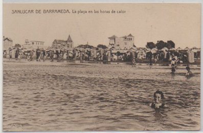 POSTAL DE SANLÚCAR DE BARRAMEDA. CÁDIZ. LA PLAYA EN LAS HORAS DE CALOR