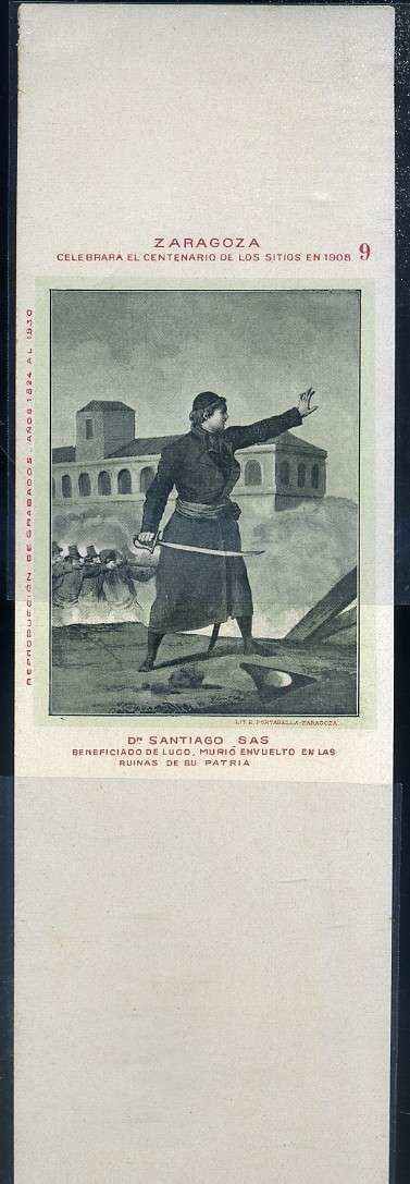 TARJETA POSTAL DE ZARAGOZA - DON SANTIAGO SAS BENEFICIADO DE LUCO MURIO ENVUELTO EN LAS RUINAS