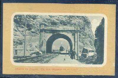 POSTAL ANTIGUA DE ZARAGOZA - ALHAMA DE ARAGON - UN TREN ENTRANDO EN EL TUNEL