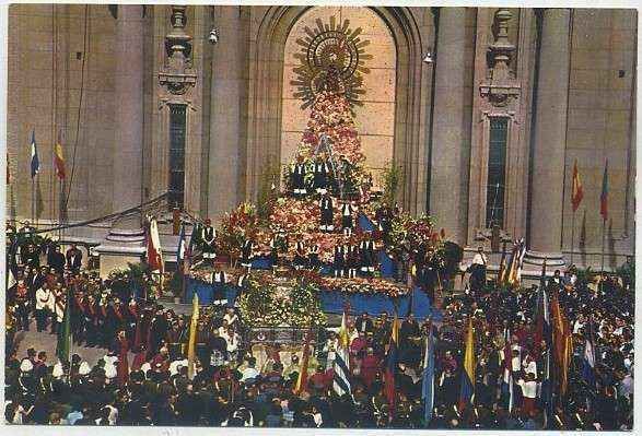 POSTAL DE ZARAGOZA. PLAZA DE LAS CATEDRALES. OFRENDA DE FLORES