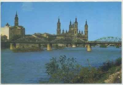 POSTAL DE ZARAGOZA. PUENTE DE HIERRO Y CATEDRALES. SERIE 82 Nº 1121