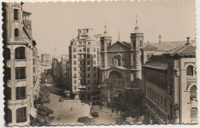 POSTAL DE ZARAGOZA. IGLESIA DE SANTA ENGRACIA Y C/ JOAQUIN COSTA