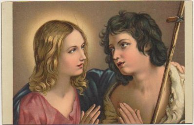 POSTAL DE ARTE. THE YOUTHFUL CHRIST EMBRACING ST. JHON