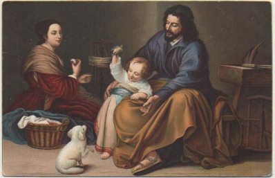 POSTAL DE ARTE. SAINTE FAMILLE A L'OISEAU. MURILLO