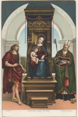 POSTAL DE ARTE. MADONNA DEGLI ANSIDEI. RAFFAELLO SANZIO