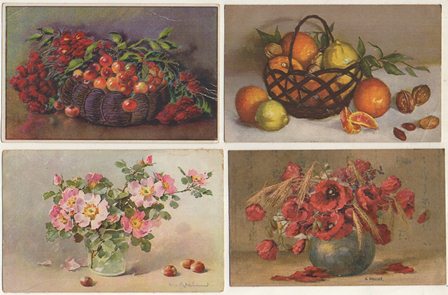 POSTALES DE ARTE. PINTURAS DE MOTIVOS FLORALES Y FRUTAS