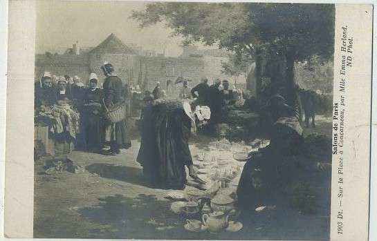 POSTAL DE ARTE. SALONS DE PARIS. 1903 Dt. SUR LA PLACE A CONCARNEAU