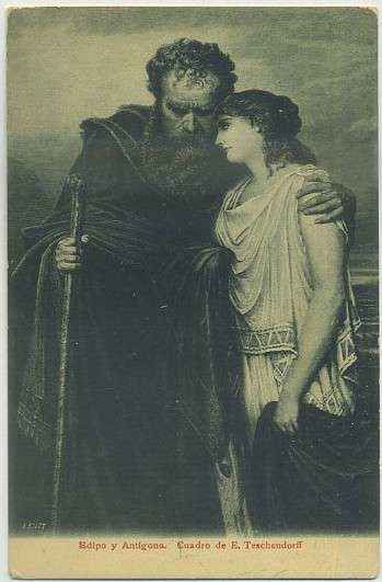 POSTAL DE ARTE. EDIPO Y ANTIGONA. CUADRO DE E. TESCHENDORFF