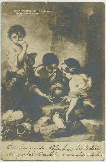 POSTAL DE ARTE. WÜRFELSPIELER. E. B. MURILLO