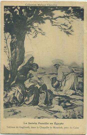 POSTAL DE ARTE. LA SAINTE FAMILLE EN EGYPTE