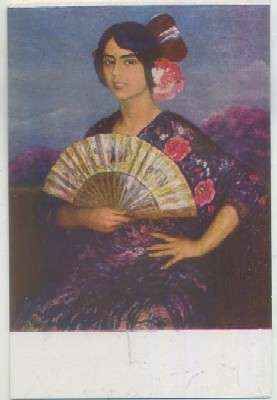 POSTAL DE ARTE. J. CARDONA. LA NIÑA DEL ABANICO Nº 36