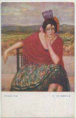 POSTAL DE ARTE. RAMON PALMAROLA. PENSATIVA Nº 1456