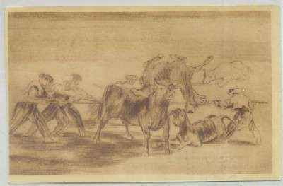 POSTAL DE ARTE. GOYA. PALENQUE DE LOS MOROS HECHO CON BURROS