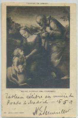 POSTAL DE ARTE. RAFAEL DE URBINO. SACRA FAMILIA DEL CORDERO Nº 649