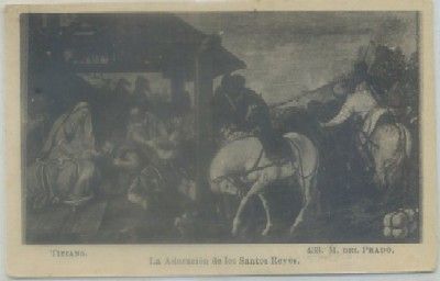 POSTAL DE ARTE. ADORACION DE LOS SANTOS REYES. TIZIANO. MUSEO DEL PRADO