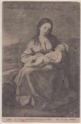 POSTAL DE ARTE. CANO. LA VIRGEN ADORANDO A SU DIVINO HIJO. MUSEO DEL PRADO