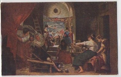 POSTAL DE ARTE. LAS HILANDERAS EN LA REAL FABRICA DE TAPICES. VELAZQUEZ