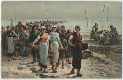 POSTAL DE ARTE. RETOUR DES PECHEUSES D'HUITRES. FRANCOIS N.A. FEYEN-PERRIN