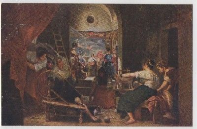 POSTAL DE ARTE. LAS HILANDERAS EN LA REAL FABRICA DE TAPICES. VELAZQUEZ