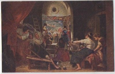 POSTAL DE ARTE. LAS HILANDERAS EN LA REAL FABRICA DE TAPICES. VELAZQUEZ