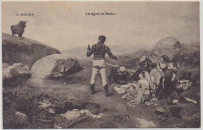 POSTAL DE ARTE. E. MELIDA. SE AGUÓ LA FIESTA