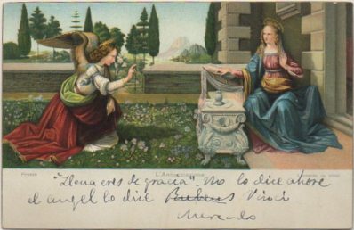 POSTAL DE ARTE. LA ANUNCIACION. LEONARDO DA VINCI