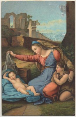 POSTAL DE ARTE. LA VIERGE AU VOILE. RAFFAEL