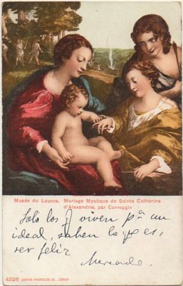 POSTAL DE ARTE. MARIAGE MYSTIQUE DE SAINTE CATHERINE D'ALEXANDRIA. CORREGGIO