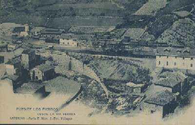 POSTAL ANTIGUA DE ASTURIAS PUENTE LOS FIERROS DESDE LA VIA FERREA
