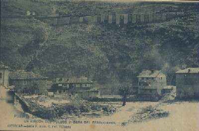 POSTAL ANTIGUA DE ASTURIAS PUENTE LOS FIERROS Y OBRA DEL FERROCARRIL