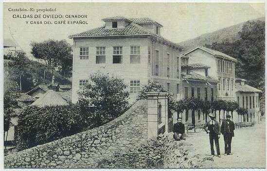 POSTAL ANTIGUA DE ASTURIAS (REPRODUCCION). CALDAS DE OVIEDO. CENADOR Y CASA DEL CAFÉ ESPAÑOL