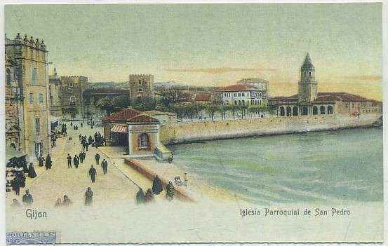 POSTAL ANTIGUA DE ASTURIAS (REPRODUCCION). GIJON. IGLESIA PARROQUIAL DE SAN PEDRO
