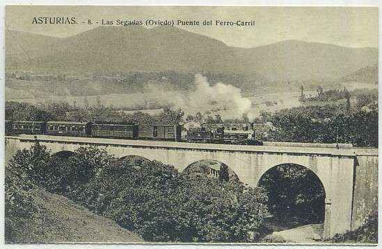 POSTAL ANTIGUA DE ASTURIAS (REPRODUCCION). OVIEDO. LAS SEGADAS. PUENTE DEL FERROCARRIL