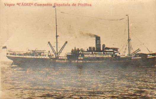 POSTAL DE BARCOS. VAPOR. CADIZ. COMPAÑÍA ESPAÑOLA DE PINILLOS.